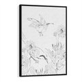 Obraz w ramie 70x100 - Tropiki w Monochromie - czarno biały szkic, tropikalne ptaki - rama czarna