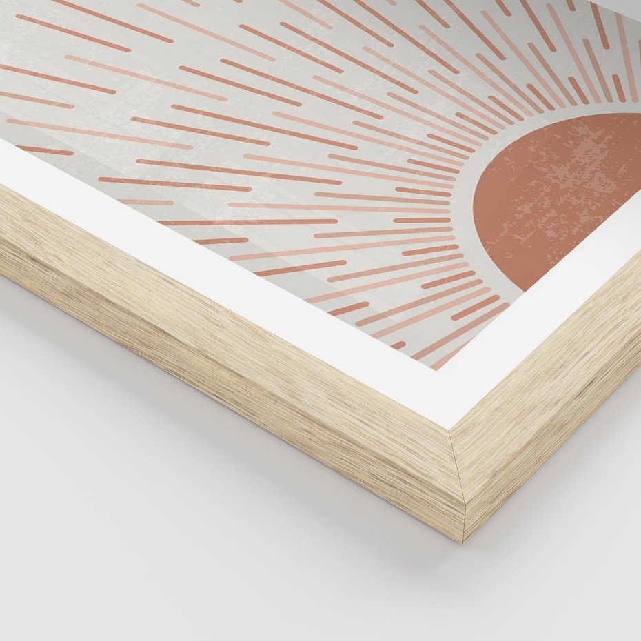 Plakat w ramie 40x50 - Słońce w Stylu Boho - słońce, grafika boho - rama drewno