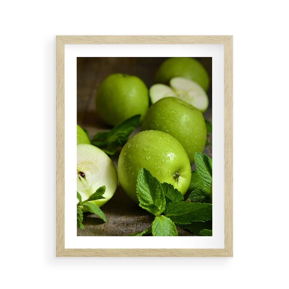 Plakat w ramie 40x50 - Jabłkowa kolorystyka - jabłka, owoce - rama drewno