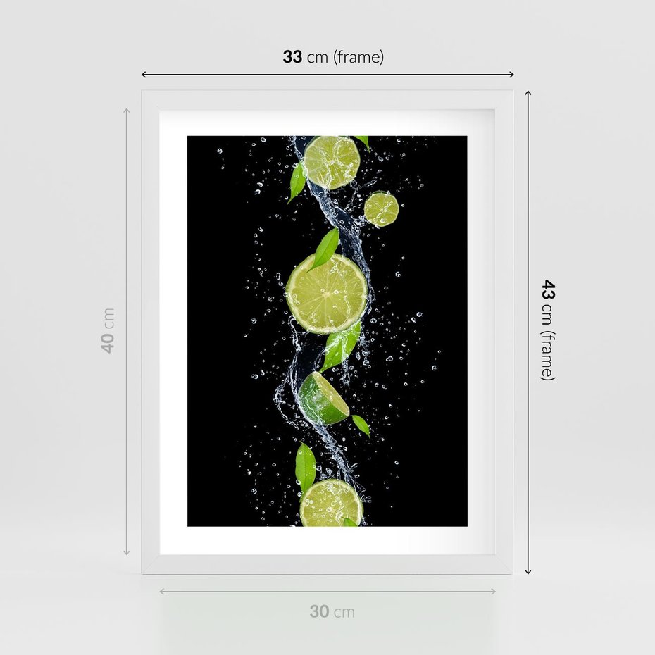 Plakat w ramie 30x40 - Świeżość Cytrusów - limonki, cytryny - rama biała