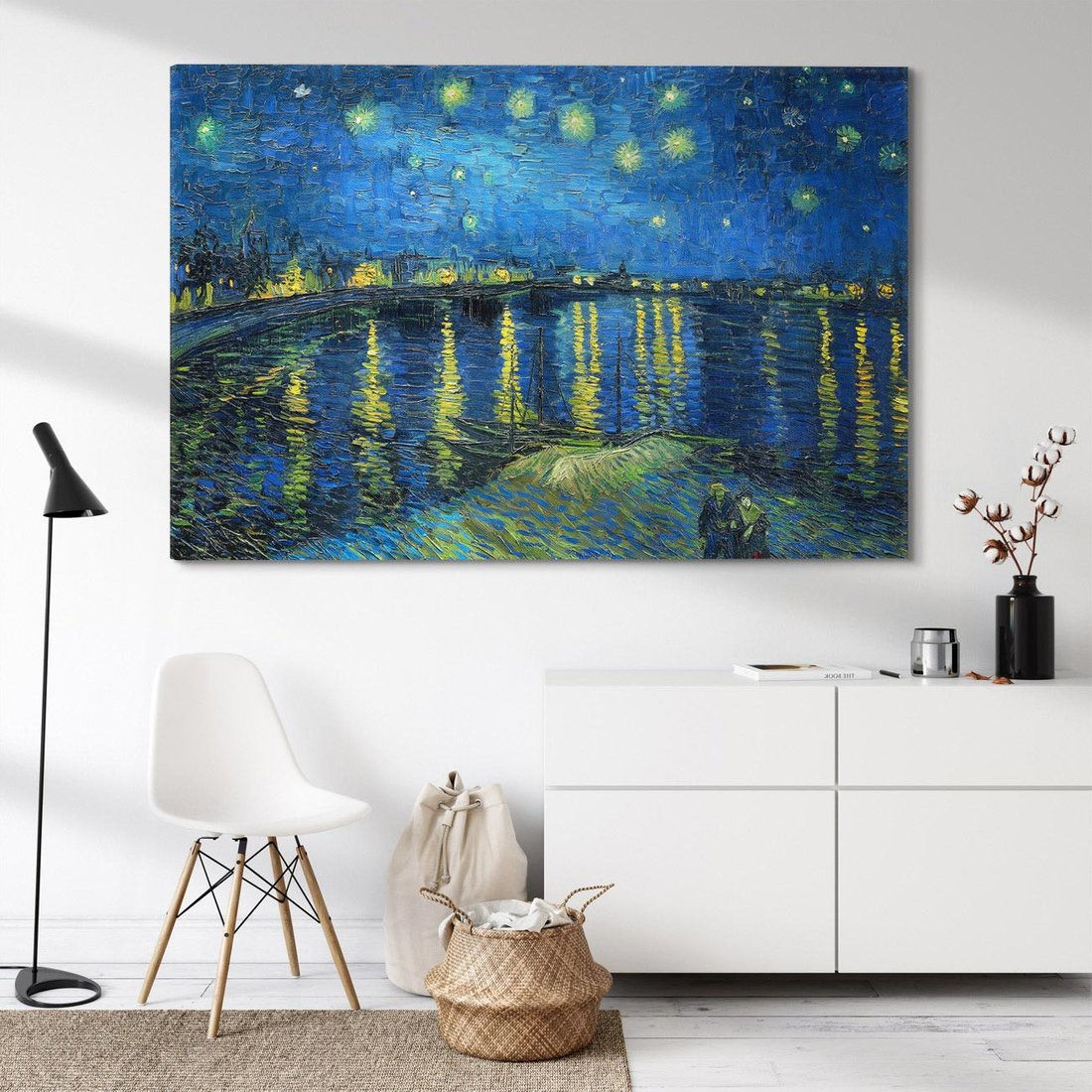 Obraz na płótnie 70x50 - "Starry Night Over the Rhone" (1888) Vincent van Gogh - Reprodukcja - reprodukcja, obraz na płótnie