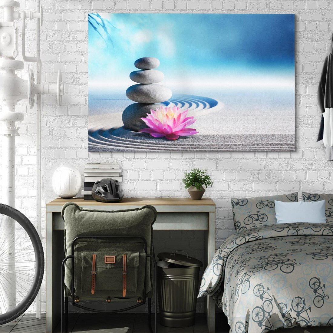 Obraz na płótnie 100x70 - Spokój Kamieni i Kwiatów w SPA - kamienie, piasek