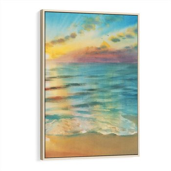 Obraz w ramie 50x70 - Objawienie Fioletowego Świtu - fioletowy wschód słońca, słońce wschodzi nad morzem - rama drewno