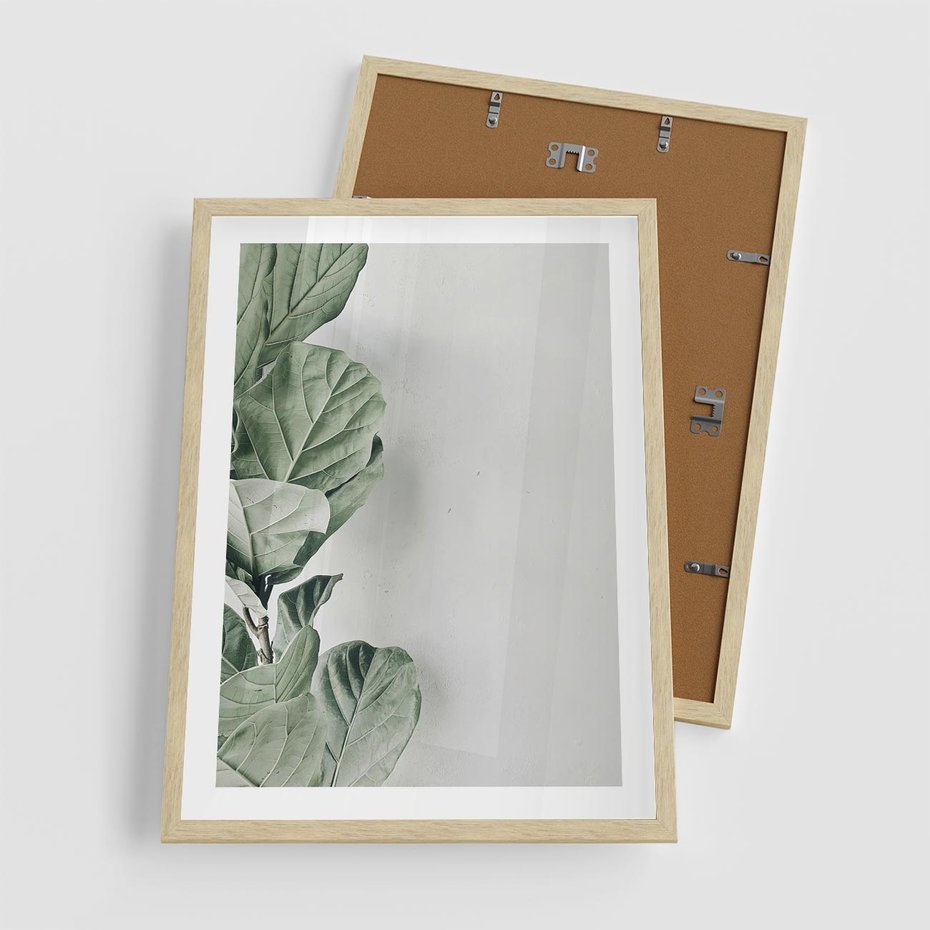 Plakat w ramie 50x70 - Minimalistyczna Harmonia: Zieleń Liści - zieone liście, kompozycja - rama drewno