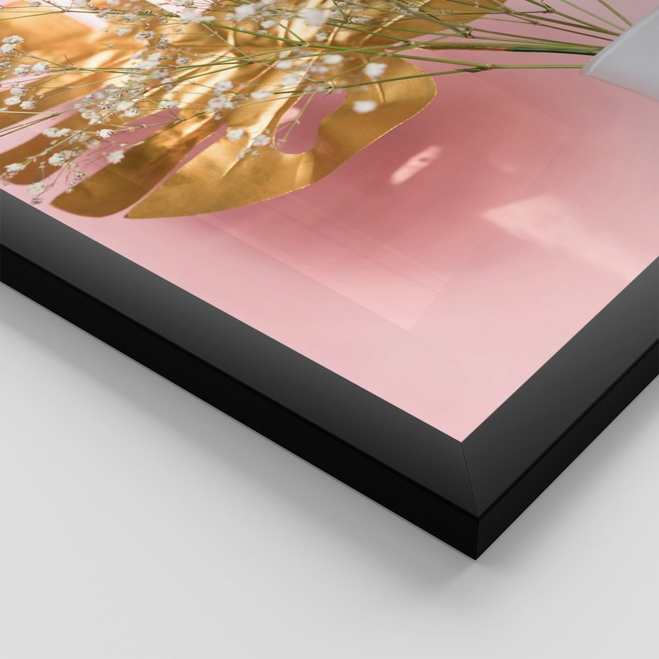 Zestaw obrazy w ramie 40x50 galeria - Złote, liście, monstera, kwiaty - rama czarna