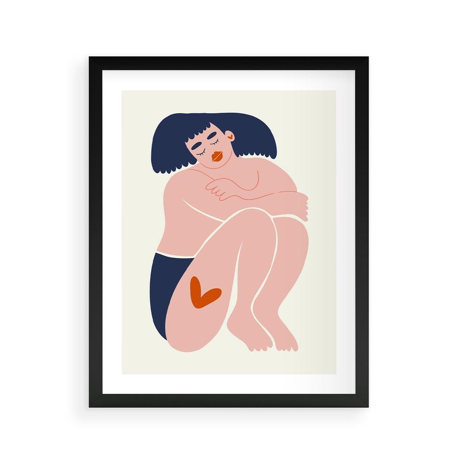 Plakat w ramie 40x50 - Melodia snów na płótnie - zakochana kobieta, graficzny obraz - rama czarna