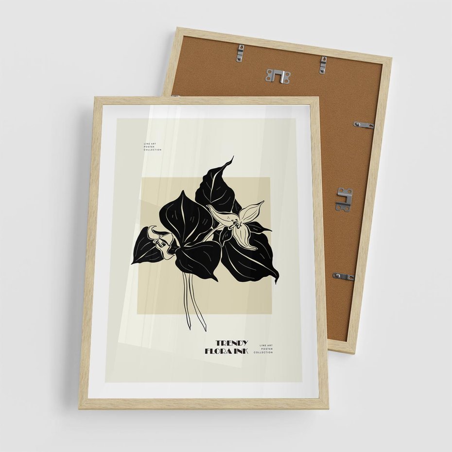 Plakat w ramie 50x70 - Ekspresja w szkicowanych kształtach - kwiaty, typografia - rama drewno