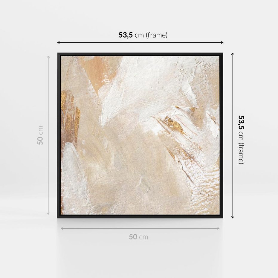 Obraz w ramie 50x50 - Elegancja w Złocistym Chaosie - złoto beż, abstrakcja - rama czarna