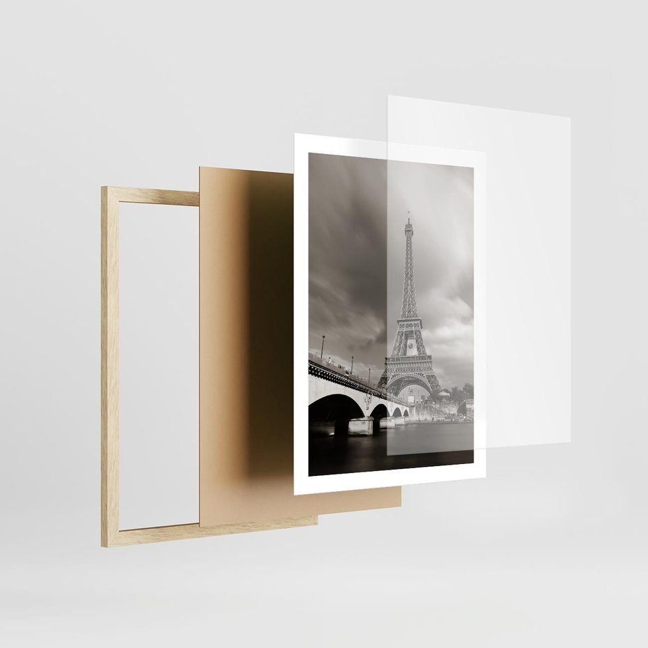 Plakat w ramie 50x70 - Mgiełka Eiffla - Paryż, Eiffla - rama drewno