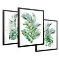 Zestaw obrazy w ramie 30x40 galeria - Liście, monstera, palma, złote, akwarele - rama czarna