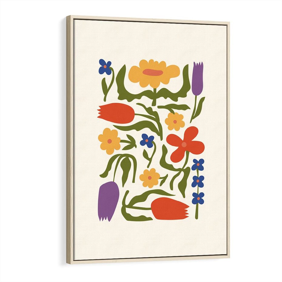 Obraz w ramie 80x120 - Minimalistyczna Harmonia - kwiaty, sztuka nowoczesna - rama drewno