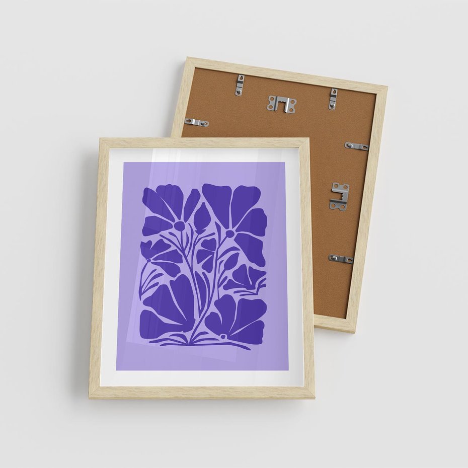 Plakat w ramie 40x50 - Migocące Boho Wibracje - kwiaty, energetyczne fioletowe tło - rama drewno