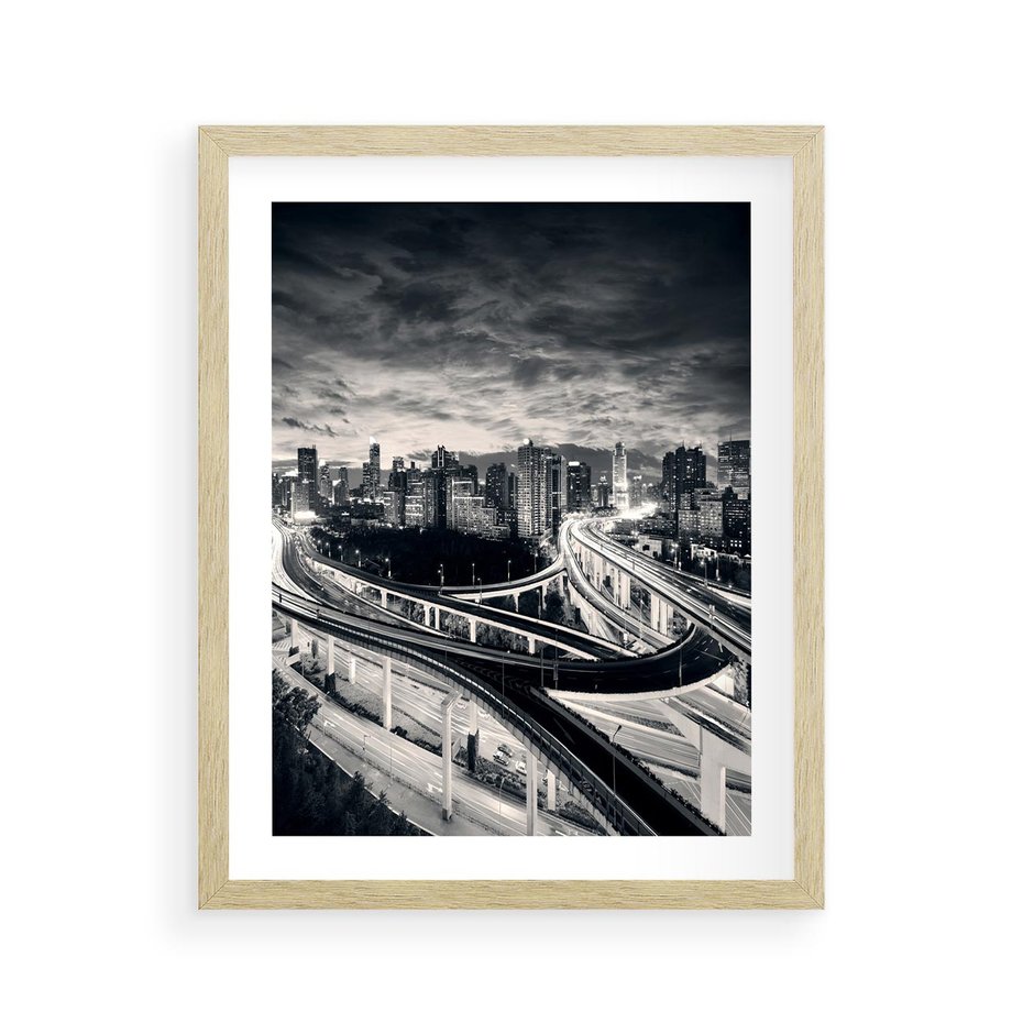 Plakat w ramie 40x50 - Miejska Symfonia - miasto, nocą - rama drewno