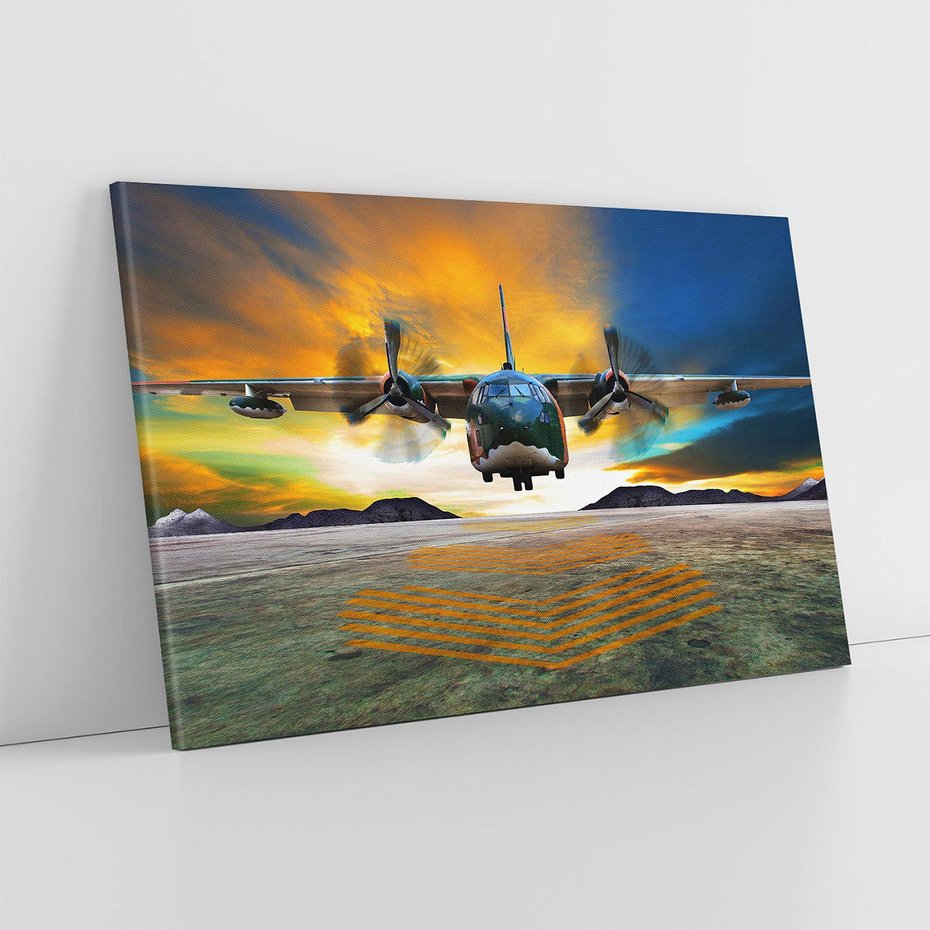 Obraz na płótnie 70x50 - Moc wojskowego transportu: Samolot na misji - samolot, wojsko