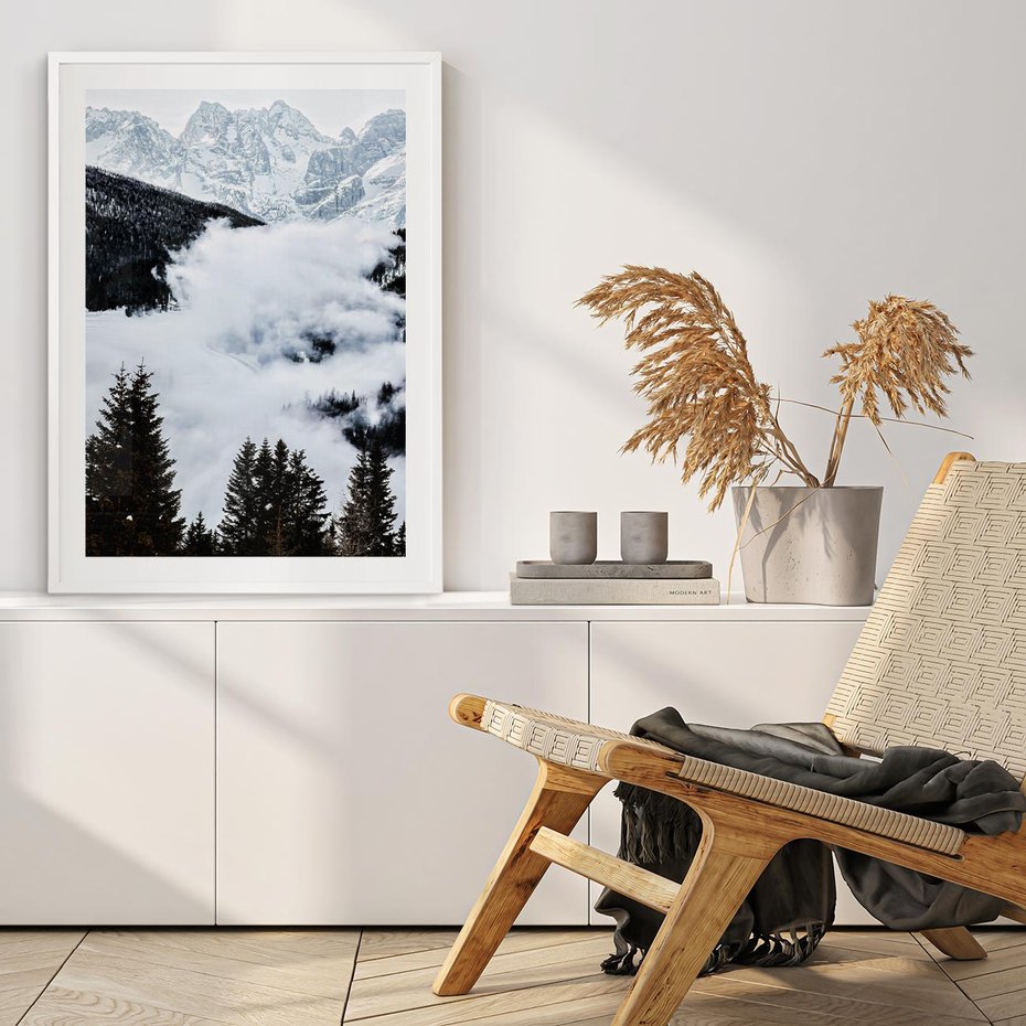 Plakat bez ramy 40x50 - Zimowa Magia Gór: Śnieżne Szczyty - grajobraz górski, zima