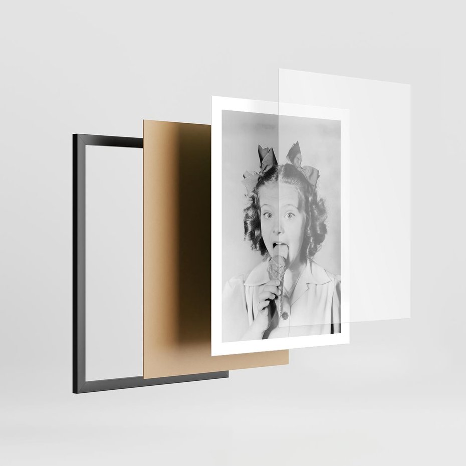 Plakat w ramie 50x70 - Pyszny Deser - retro zdjęcie, czarno białe - rama czarna