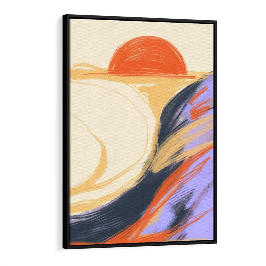 Obraz w ramie 70x100 - Pomarańczowy Horyzont - pastelowy krajobraz, nowoczesny plakat - rama czarna