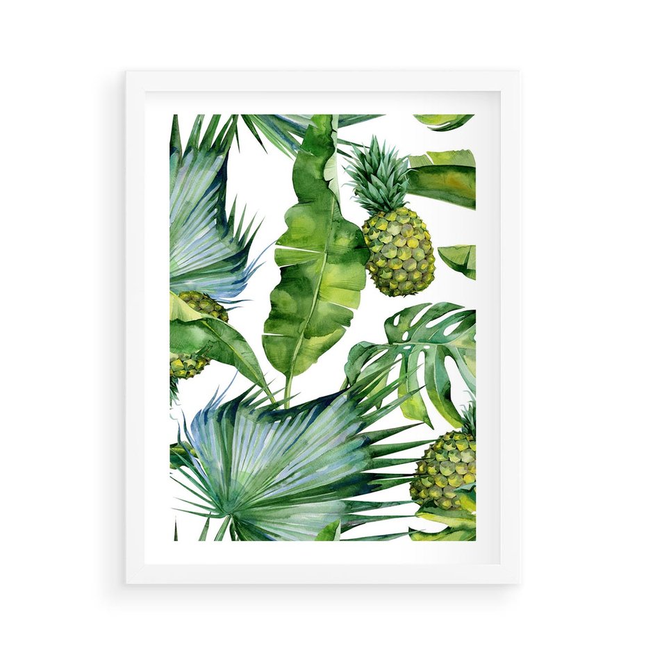 Plakat w ramie 50x70 - Oaza Natury - liście, tropikalne - rama biała