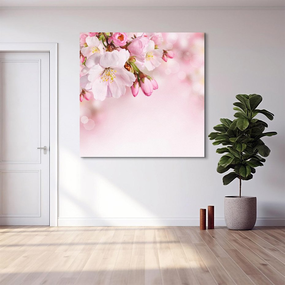 Obraz na płótnie 50x50 - Kwitnąca wiśnia: delikatność natury - kwitnąca, wiśnia