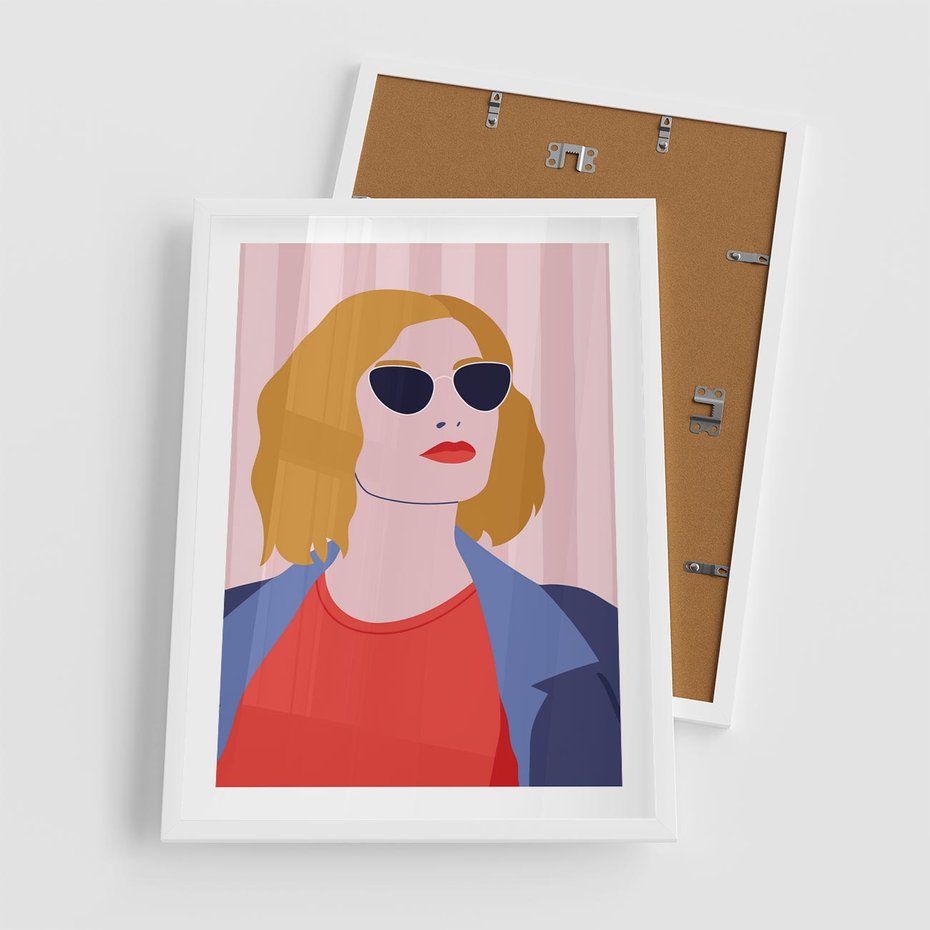 Plakat w ramie 50x70 - Kobieca Ekspresja - nowoczesny plakat, styl retro - rama biała
