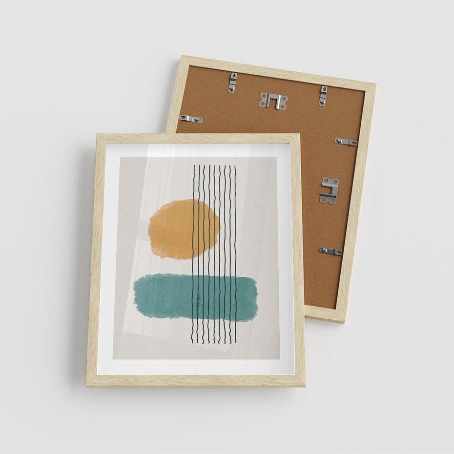 Plakat w ramie 40x50 - Wibracje Barw - abstrakcyjne akwarelowe plamy, nieregularne kreski - rama drewno