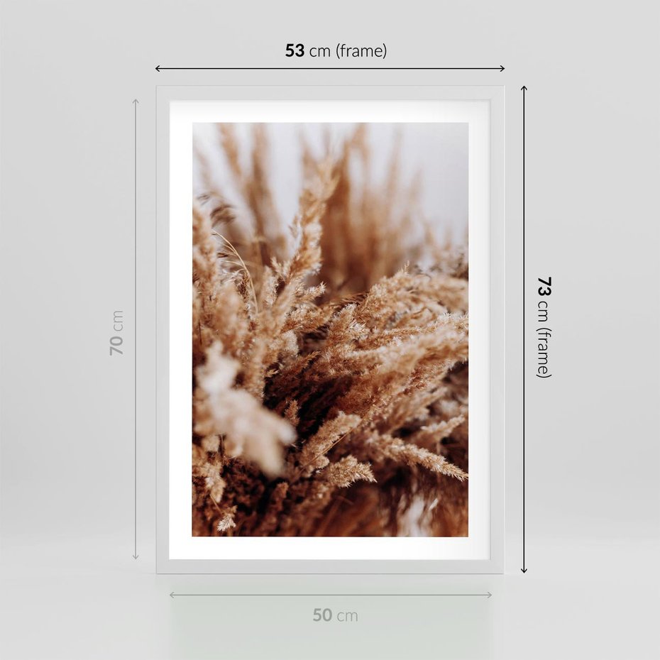 Plakat w ramie 50x70 - Sztuka Suszonych Traw - trawa pampas, suszone trawy - rama biała