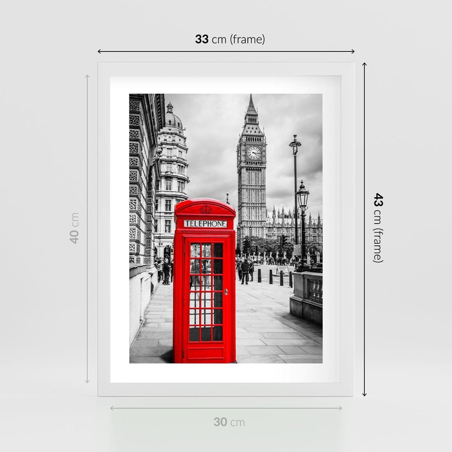 Plakat w ramie 30x40 - Ikoniczna budka w Londynie - Londyn, budka - rama biała
