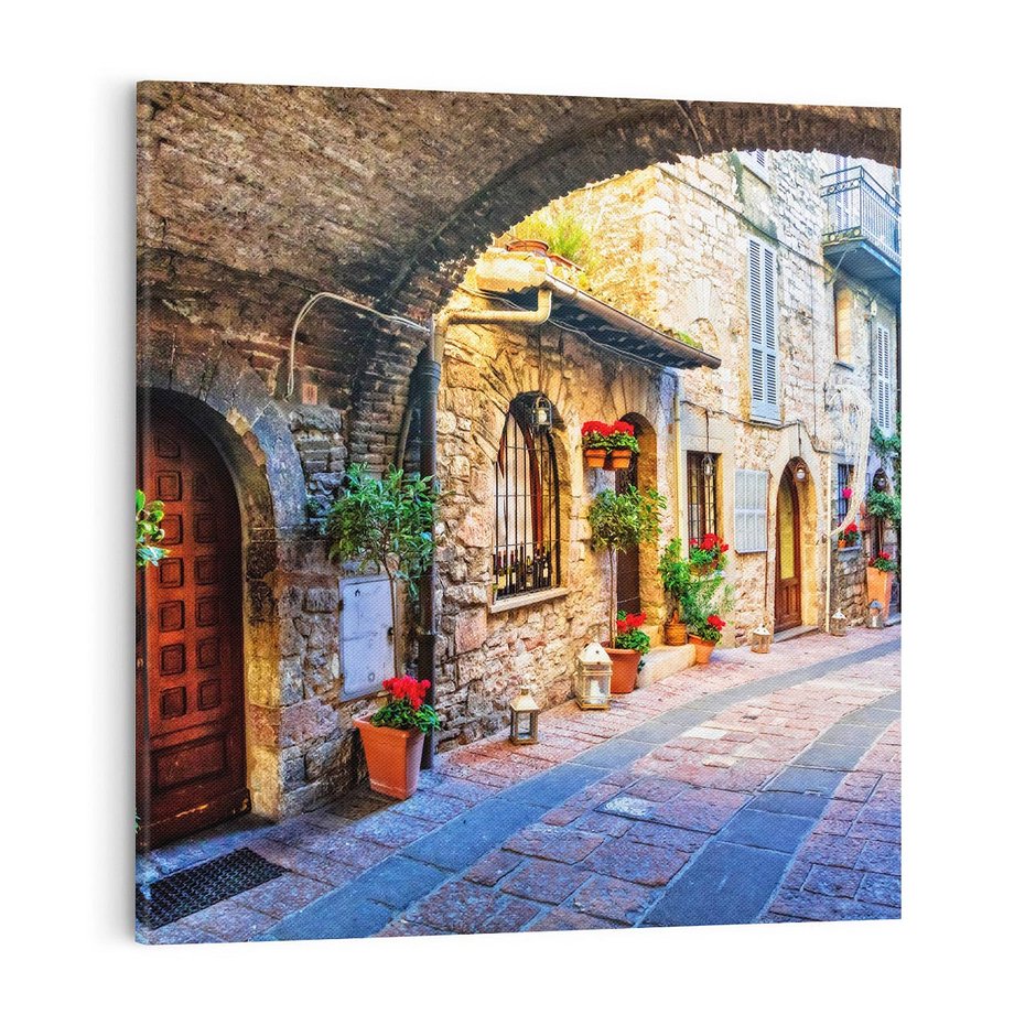 Obraz na płótnie 70x70 - Kwiecista uliczka - uliczka, miasto