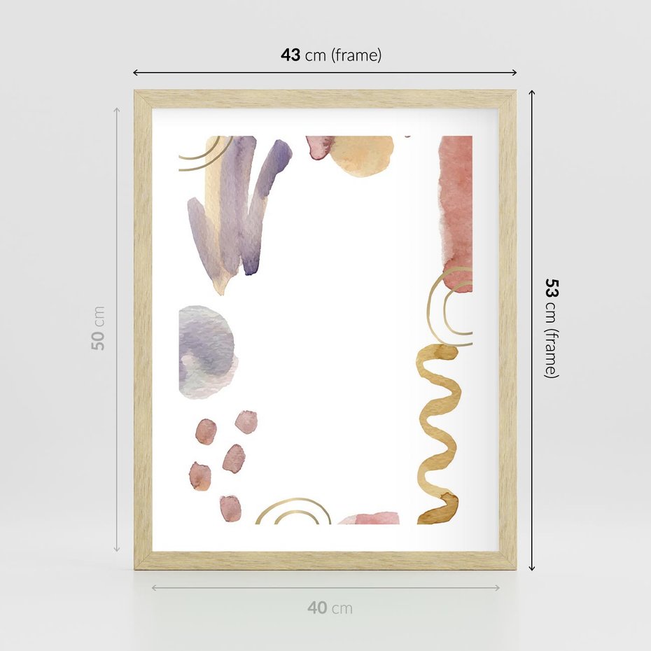 Plakat w ramie 40x50 - Wibracje Pastelowych Odcieni - abstrakcyjny plakat, akwarelowe plamy - rama drewno