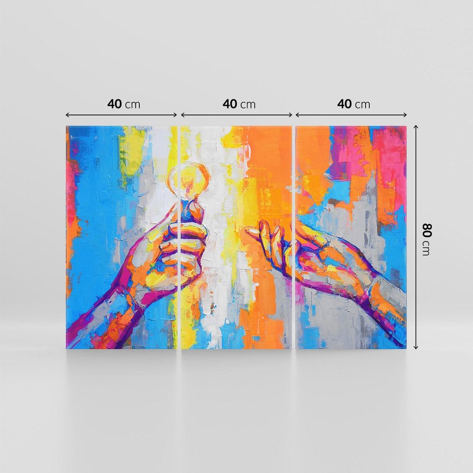 Obraz na płótnie 120x80 - Refrakcje wewnętrznego światła - abstrakcyjne dzieło, dłoń trzyma żarówkę