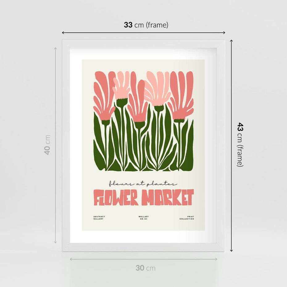 Plakat w ramie 30x40 - Symfonia Kolorowych Kształtów - nowoczesna grafika, kwiatowa kompozycja - rama biała