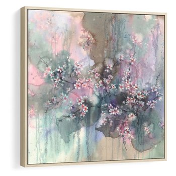 Obraz w ramie 80x80 - Efemeryczne Kwitnienie Drzew - akwarela, rozmyte pastelowe tłó - rama drewno
