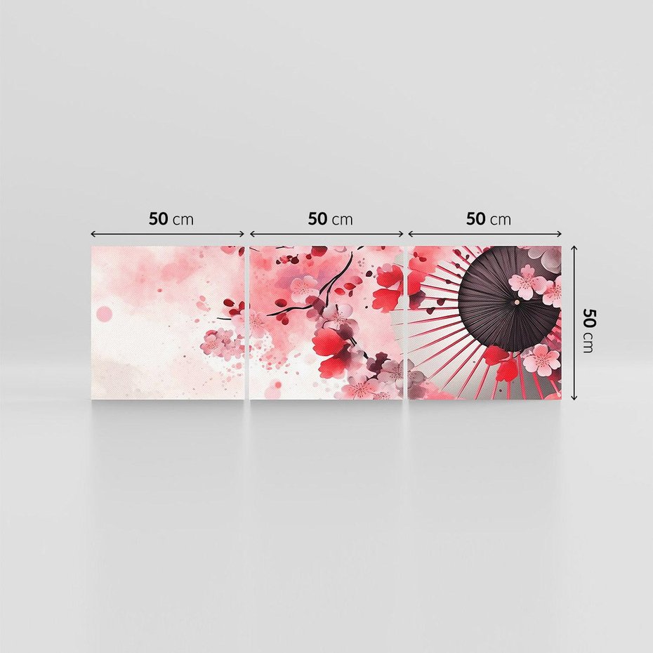 Obraz na płótnie 150x50 - Szept Kwitnącej Wiśni - japoński parasol, liście