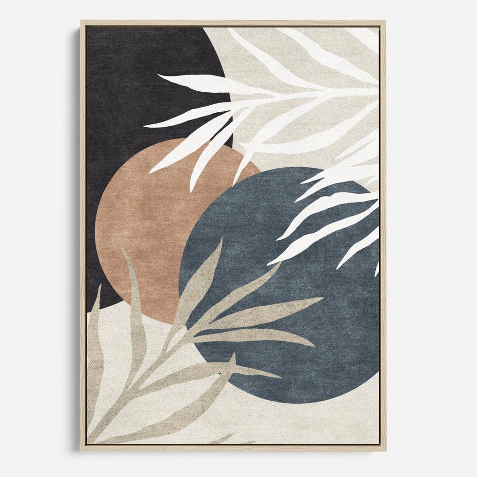 Obraz w ramie 70x100 - Symfonia skradzionych chwil - cienie liści palmy, beżowe tłó - rama drewno