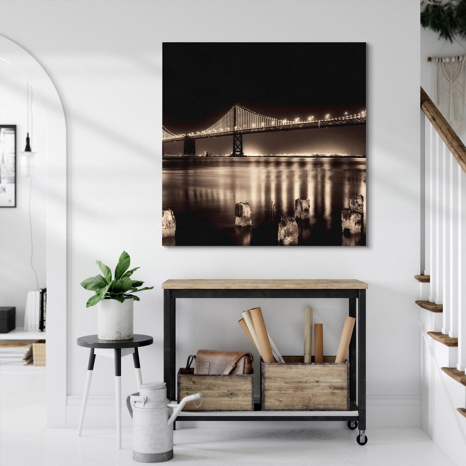 Obraz na płótnie 50x50 - Most nocą nad rzeką - noc, most