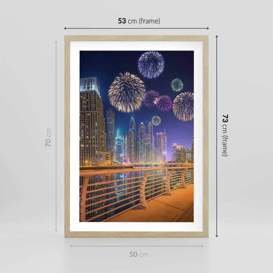 Plakat w ramie 50x70 - Fajerwerki Nowego Roku - nowy rok, fajerwerki - rama drewno