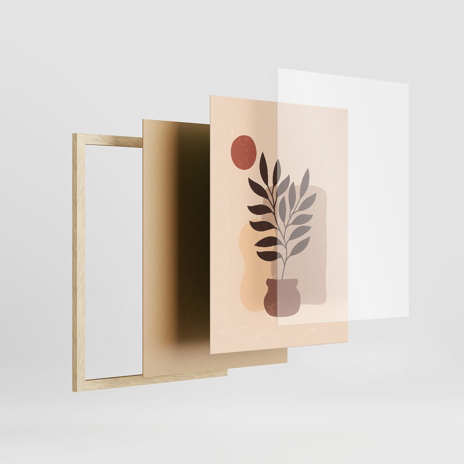 Zestaw obrazy w ramie 50x70 galeria - Boho, rośliny, liście - rama drewno