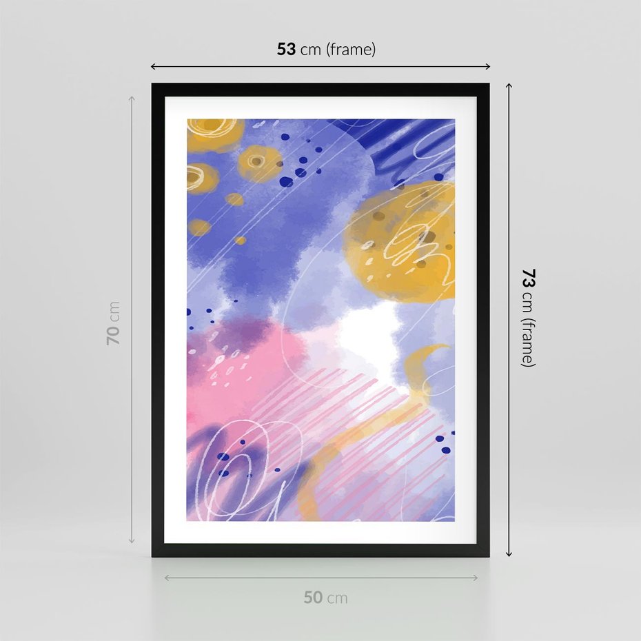 Plakat w ramie 50x70 - Rozbijające Plamy - abstrakcyjny plakat, pastelowe kolory - rama czarna