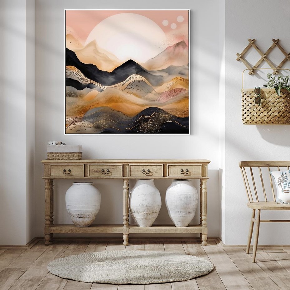 Obraz w ramie 50x50 - Grafika Zachodu - nowoczesna grafika, odcienie pastelowe - rama biała