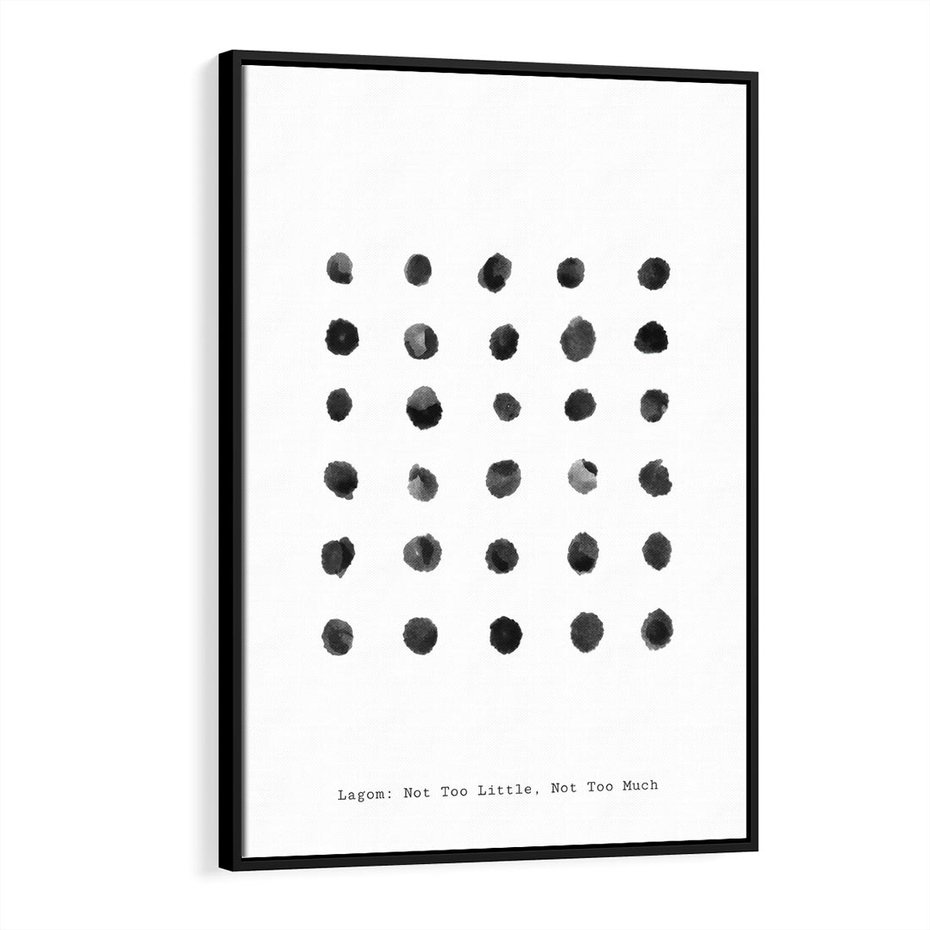 Obraz w ramie 50x70 - Boho Sztuka Wolości - minimalistyczny plakat, czarne kropki na białymtle - rama czarna