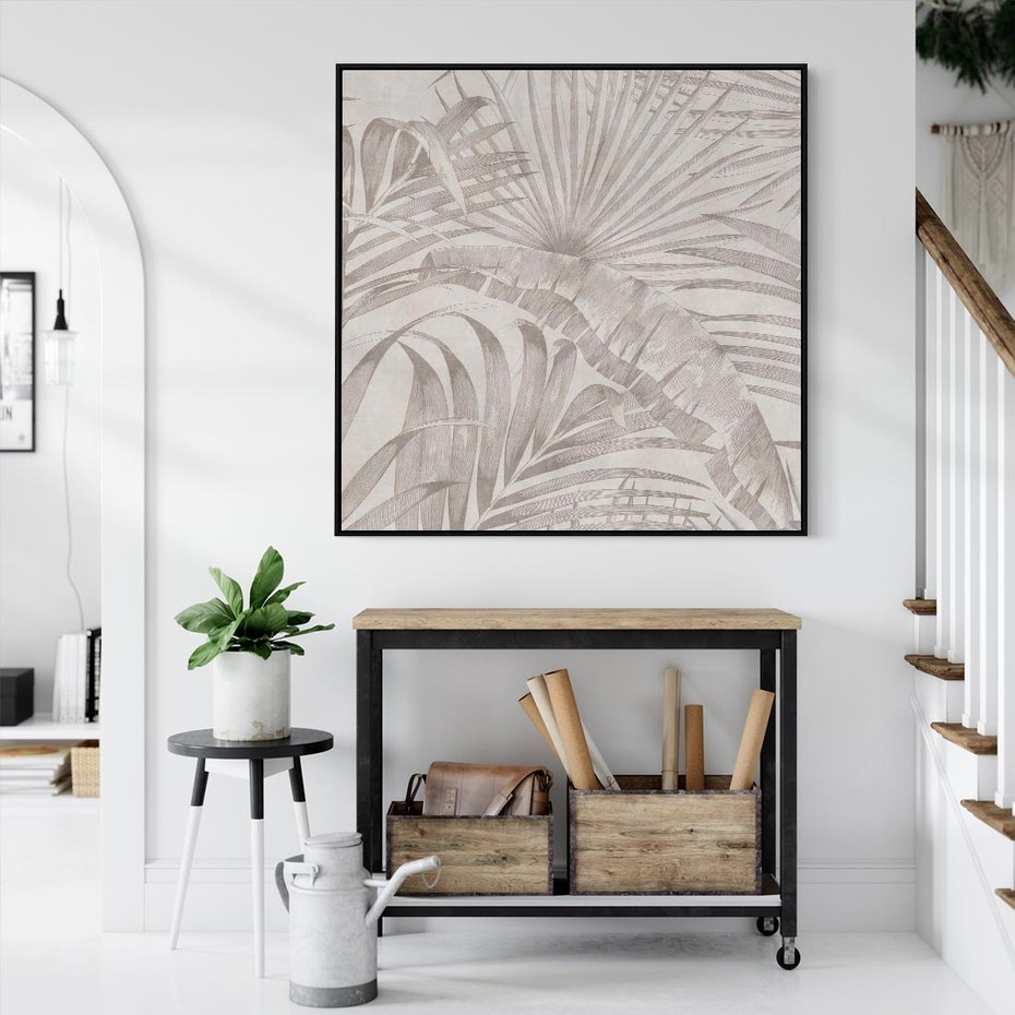 Obraz w ramie 50x50 - Odsłonięte liściowe wspomnienia - monochromatyczne, kolory sepii - rama czarna