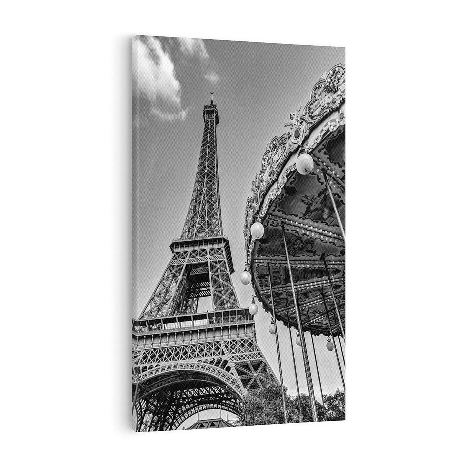 Obraz na płótnie 50x70 - Zabawa w Paryżu - czarno białe zdjecie, wieża eiffla