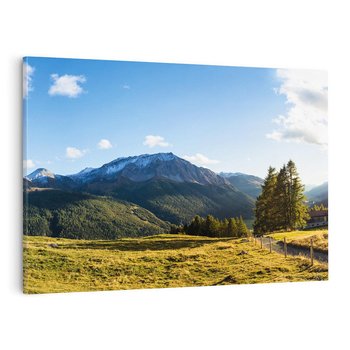 Obraz na płótnie 120x80 - Górski pejzaż: łąka i szczyty - góry, łąka