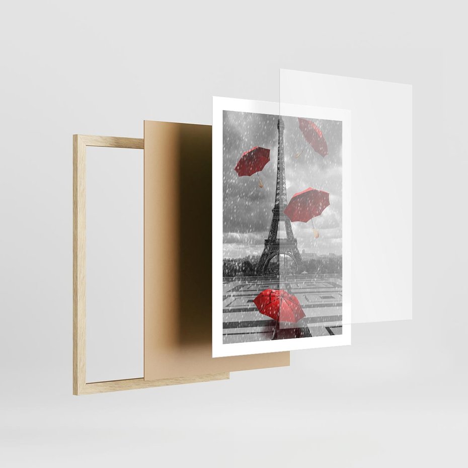 Plakat w ramie 50x70 - Czarno-biała magia Eiffla - Eiffla, Paryż - rama drewno