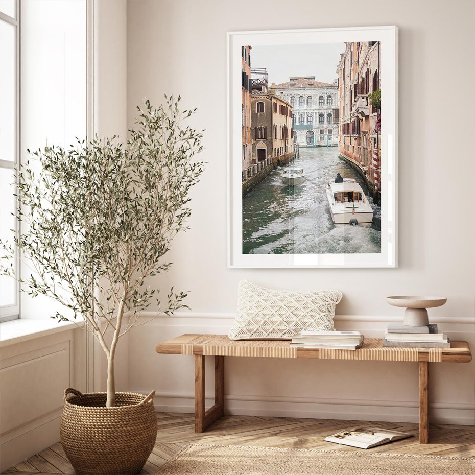 Plakat w ramie 50x70 - Wenecja na Twojej Ścianie - wenecja, kanały - rama biała