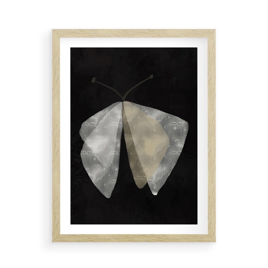 Plakat w ramie 50x70 - Obce Powidoki - abstrakcyjna ćma, mroczna atmosfera - rama drewno