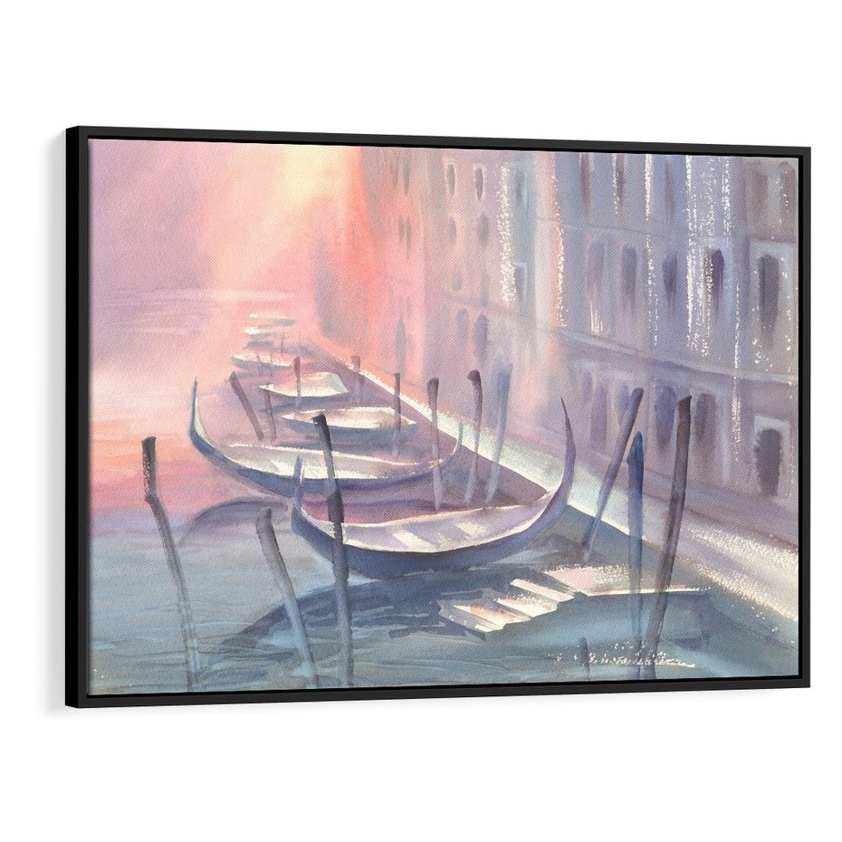 Obraz w ramie 100x70 - Romantyczne Zachody - akwarelowy rysunek, stonowane pastelowe kolory - rama czarna