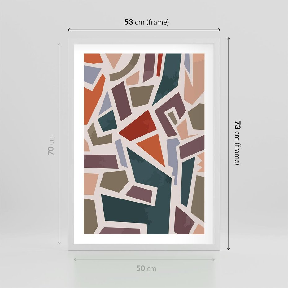 Plakat w ramie 50x70 - Modernistyczna Transcendencja - geometryczne kształty, mozaika - rama biała