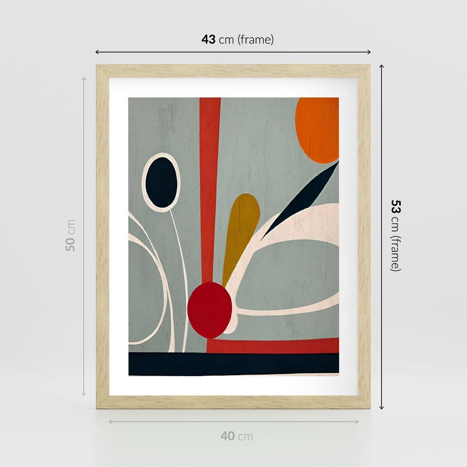 Plakat w ramie 40x50 - Harmonia Kolorowych Impulsów - abstrakcyjny obraz olejny, dziwne formy - rama drewno