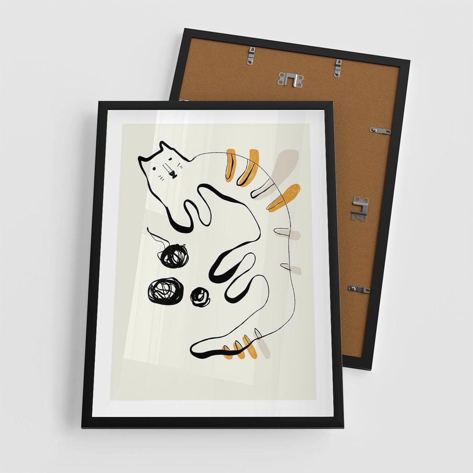 Plakat w ramie 50x70 - Picassowska Abstrakcja Kota - abstrakcyjna grafika kota, jak picasso - rama czarna